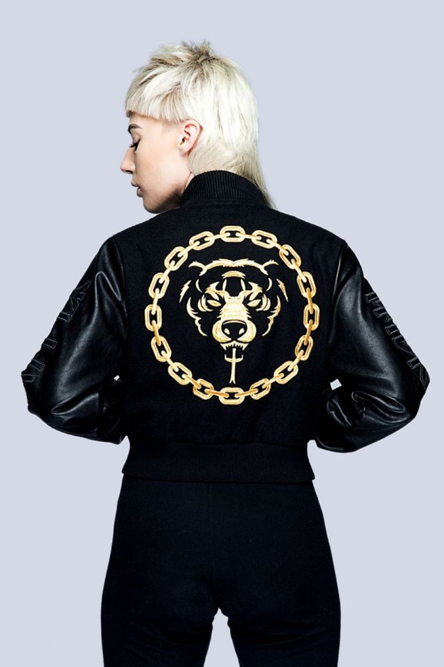 Unisex LONG X MISHKA | Death Adder Chain Crop Varsity Jacket (Gold)