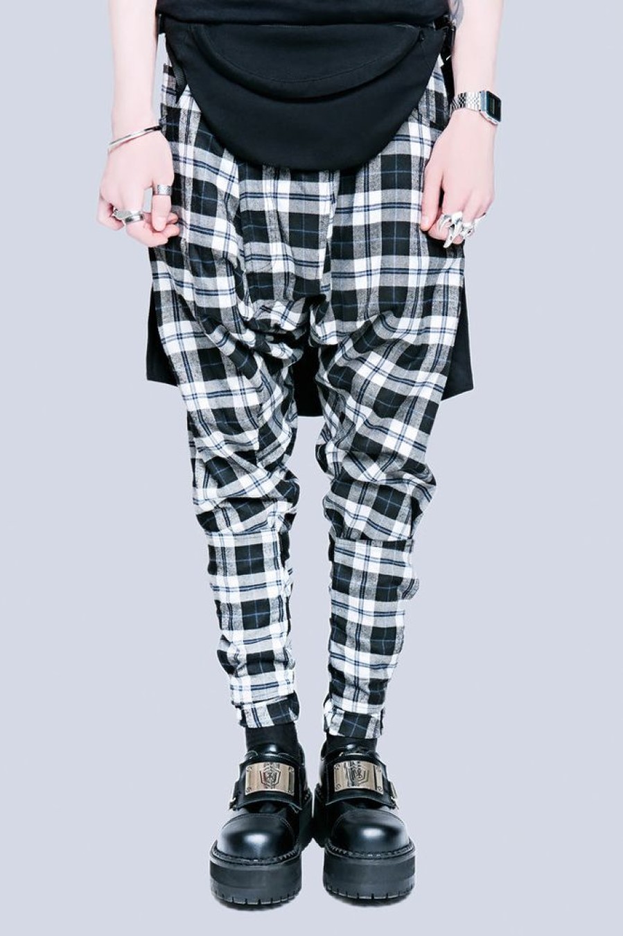 Unisex LONG CLOTHING | Clip Pants (Black/White Tartan)