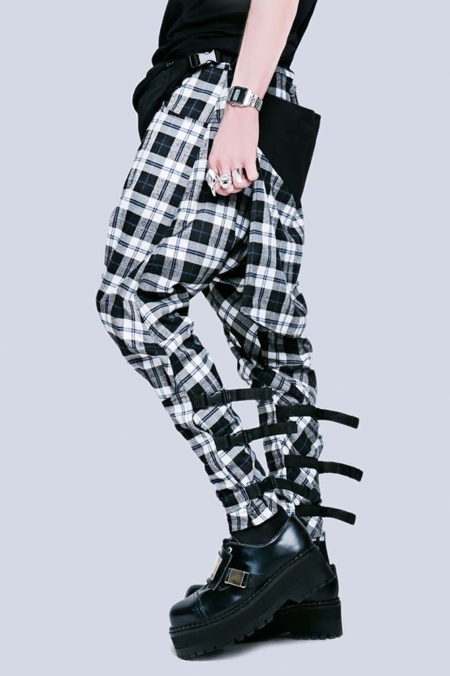 Unisex LONG CLOTHING | Clip Pants (Black/White Tartan)