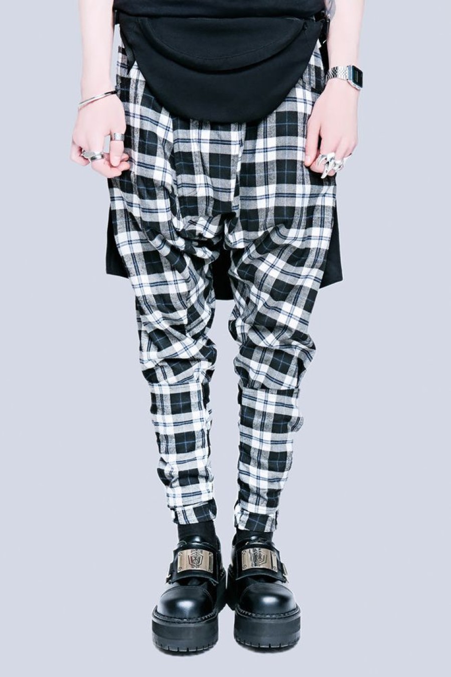 Women LONG CLOTHING | Clip Pants (Black/White Tartan)