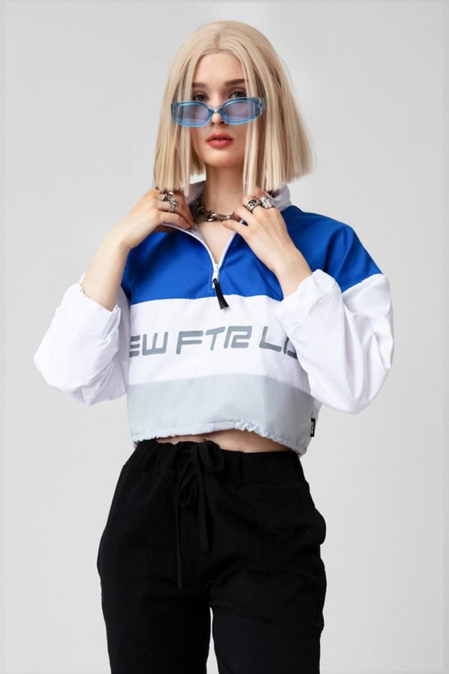 Unisex NEW FUTURE LONDON | Racer Logo Cropped Windbreaker (Blue/Grey)