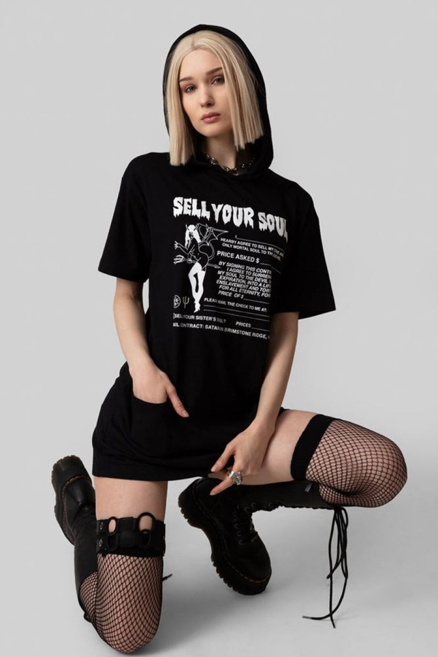 Unisex LONG CLOTHING | Sell Your Soul - Hooded Tshirt (B)