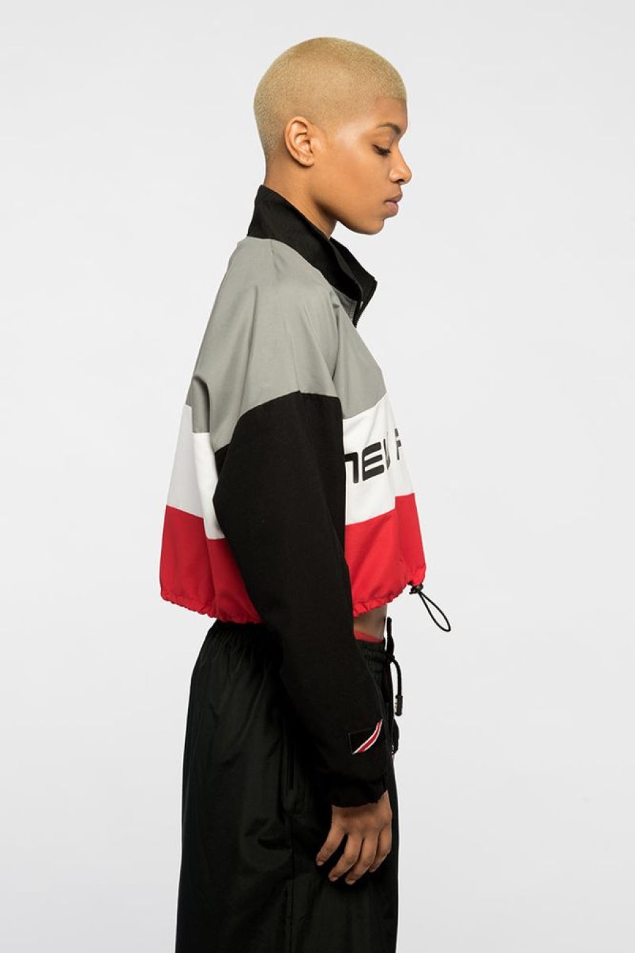 Unisex NEW FUTURE LONDON | Racer Logo Cropped Windbreaker (Grey/Red)