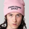 Unisex LONG CLOTHING | Everything Sucks Beanie (Pink)