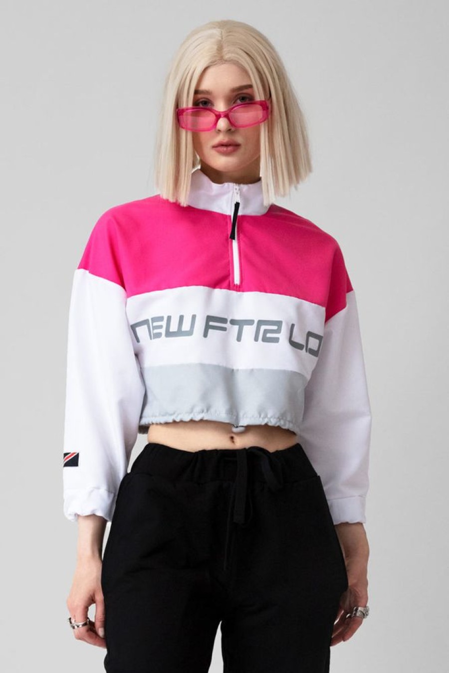 Unisex NEW FUTURE LONDON | Racer Logo Cropped Windbreaker (Pink/Grey)