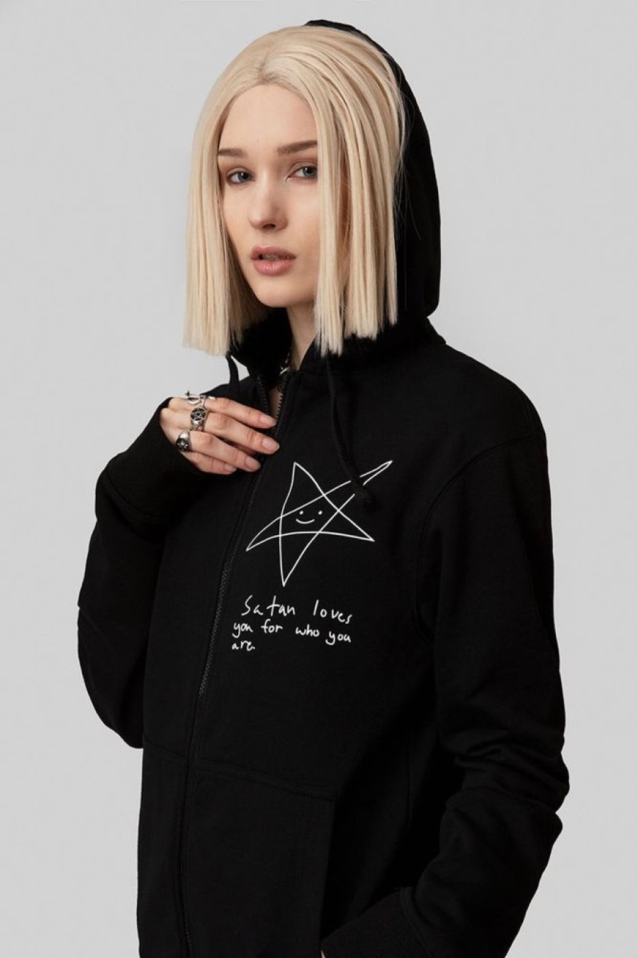 Unisex LONG CLOTHING | Satan Loves You Zip Top