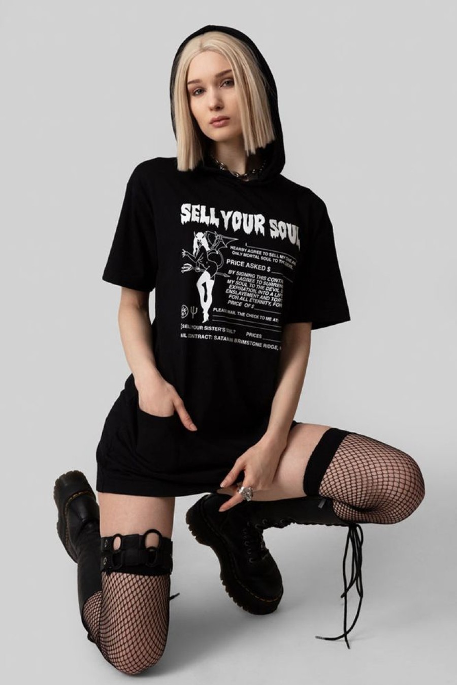 Unisex LONG CLOTHING | Sell Your Soul - Hooded Tshirt (B)