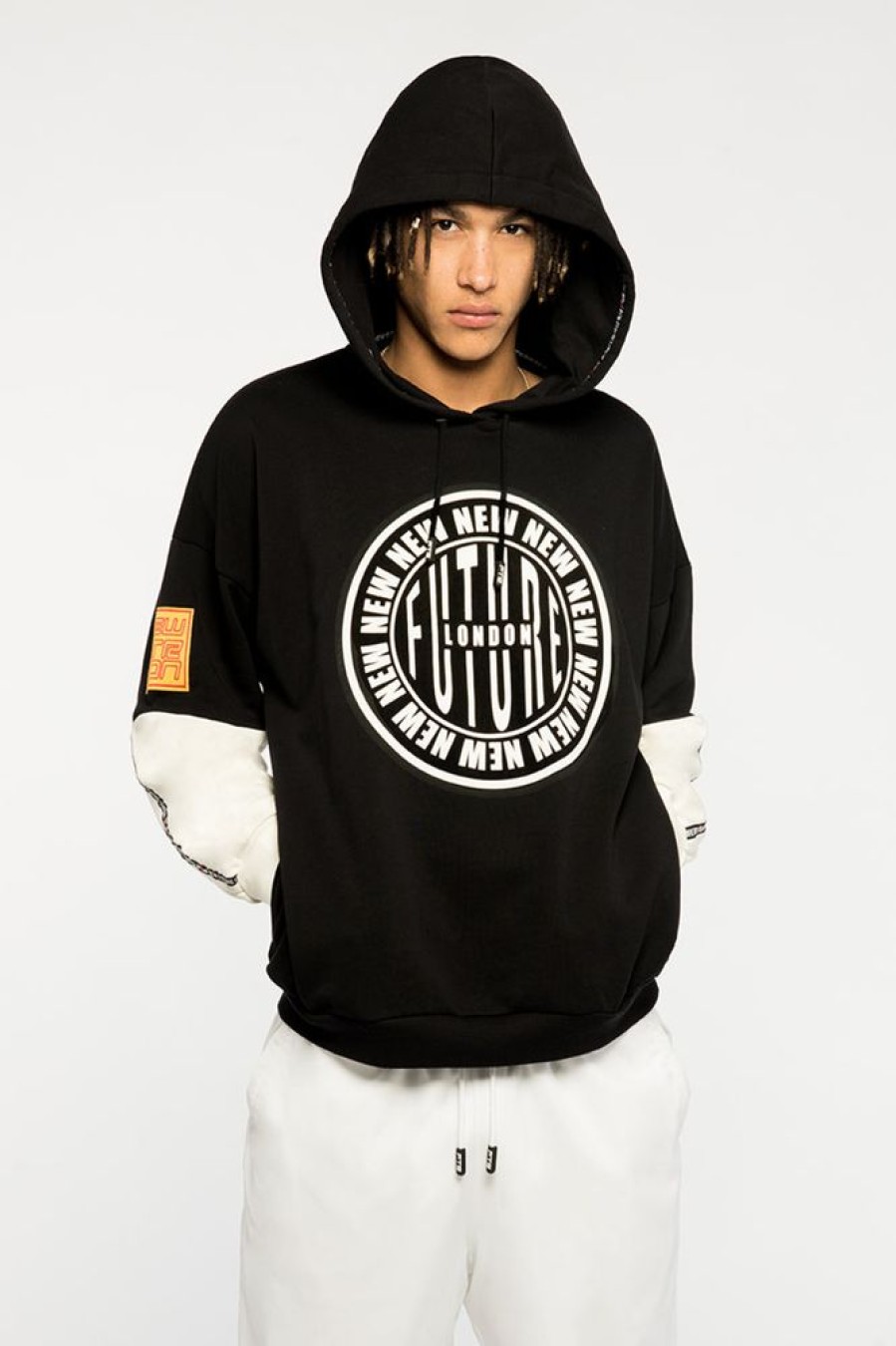 Unisex NEW FUTURE LONDON | Stamp Logo Hooded Sweatshirt (Black/White)