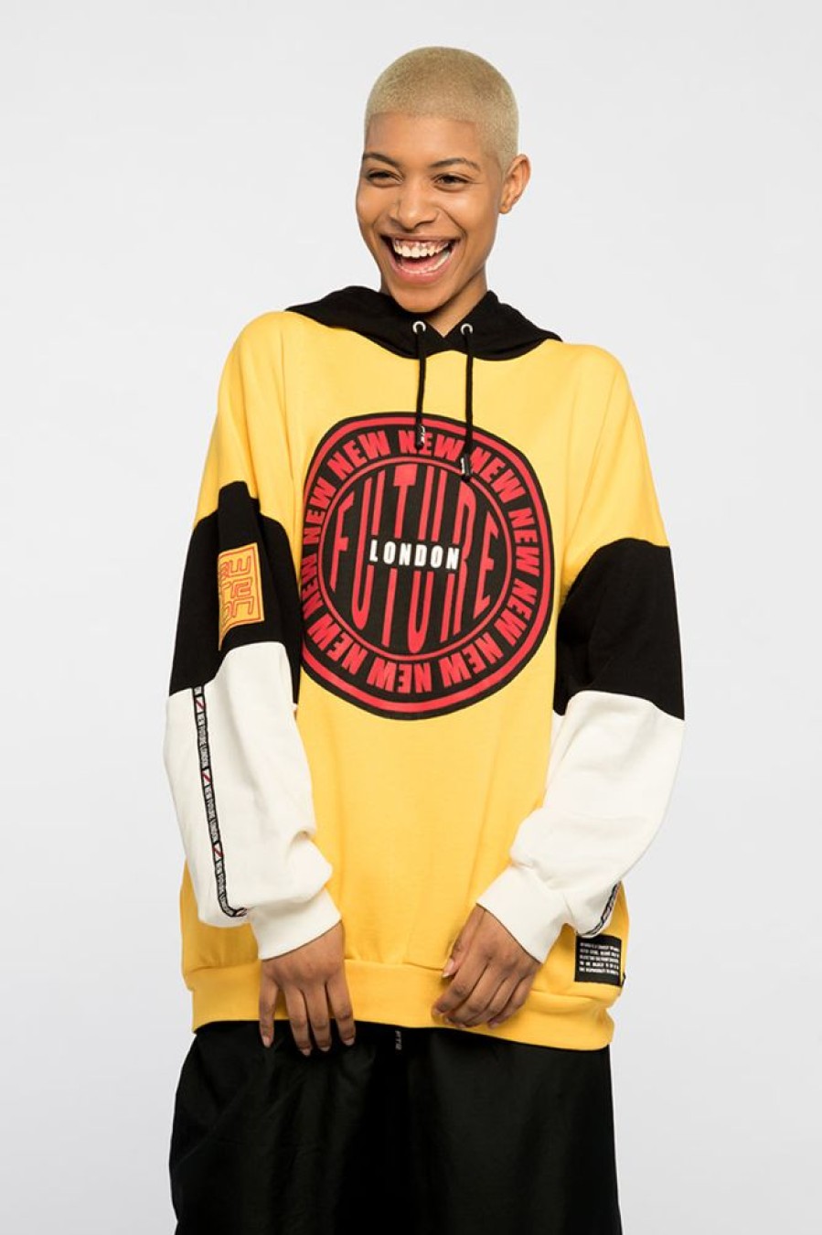 Unisex NEW FUTURE LONDON | Stamp Logo Hooded Sweatshirt (Yellow/Red)