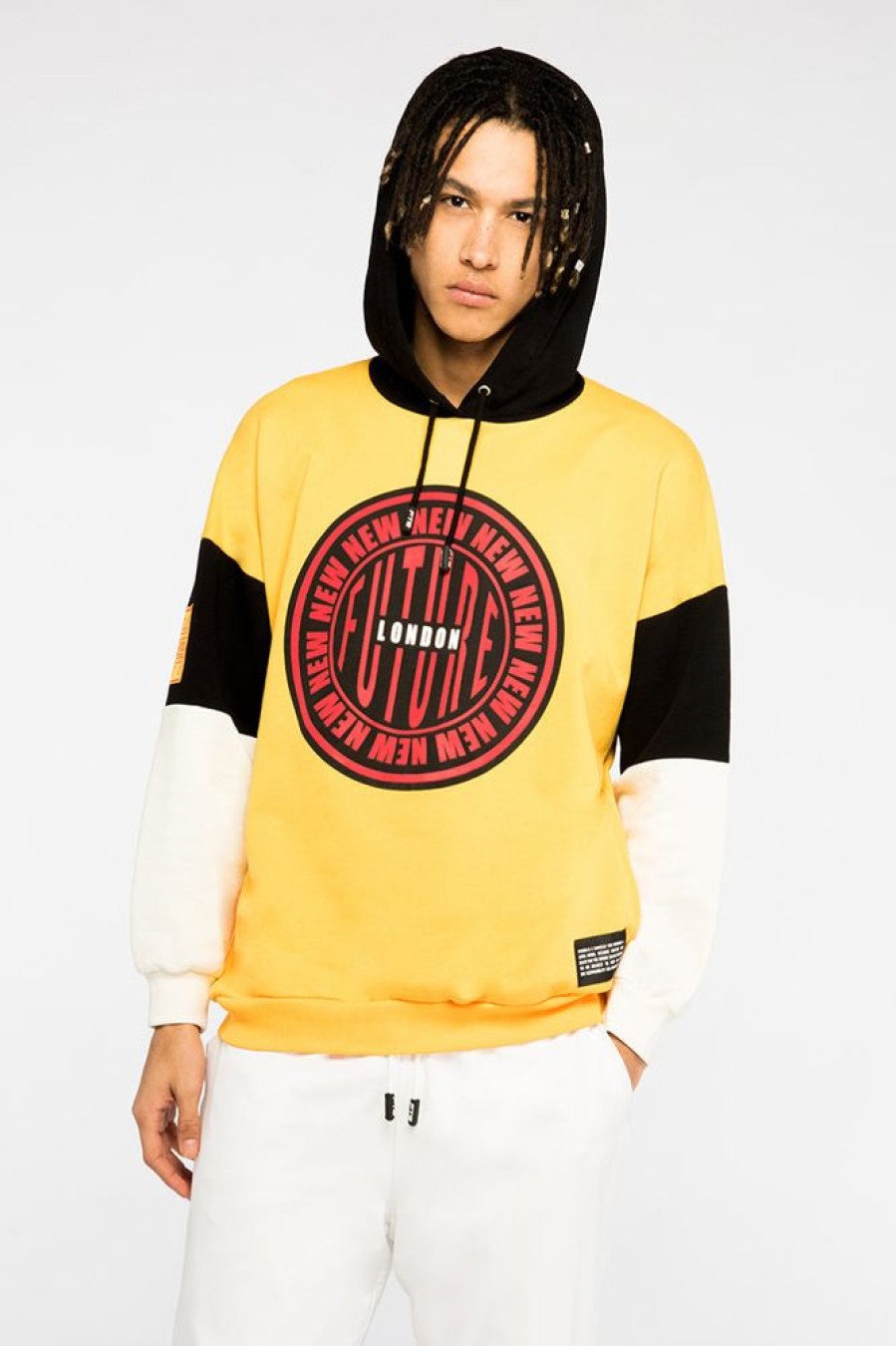 Unisex NEW FUTURE LONDON | Stamp Logo Hooded Sweatshirt (Yellow/Red)