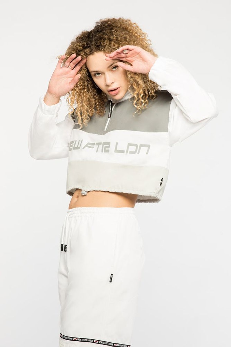 Unisex NEW FUTURE LONDON | Racer Logo Cropped Windbreaker (Grey/White)