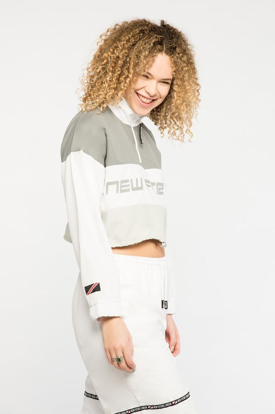 Unisex NEW FUTURE LONDON | Racer Logo Cropped Windbreaker (Grey/White)