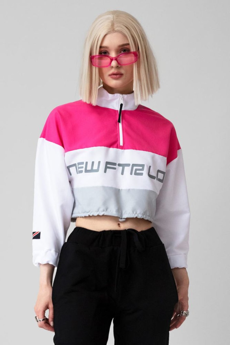 Unisex NEW FUTURE LONDON | Racer Logo Cropped Windbreaker (Pink/Grey)