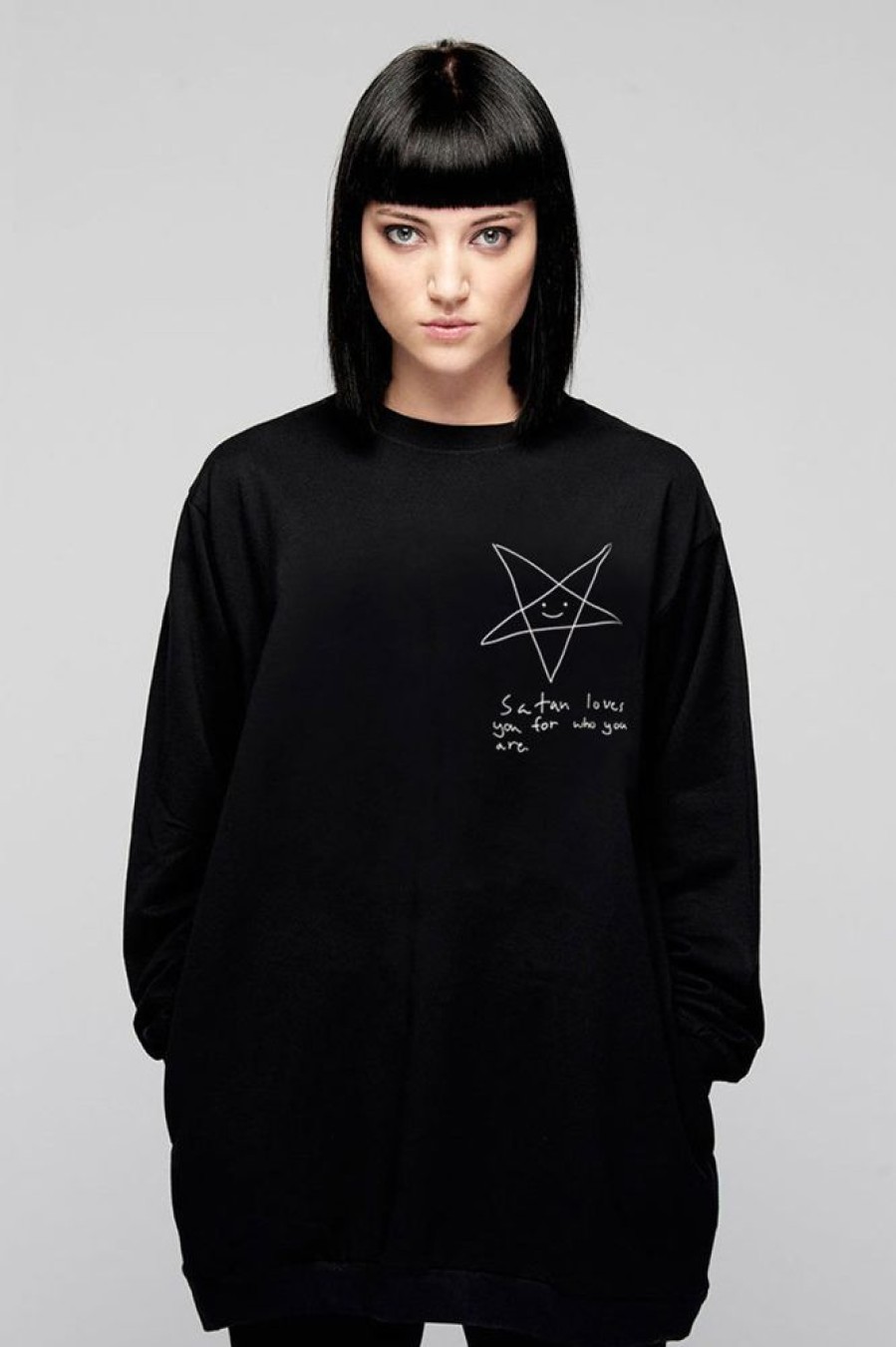 Unisex LONG CLOTHING | Satan Loves You Pocket Sweat