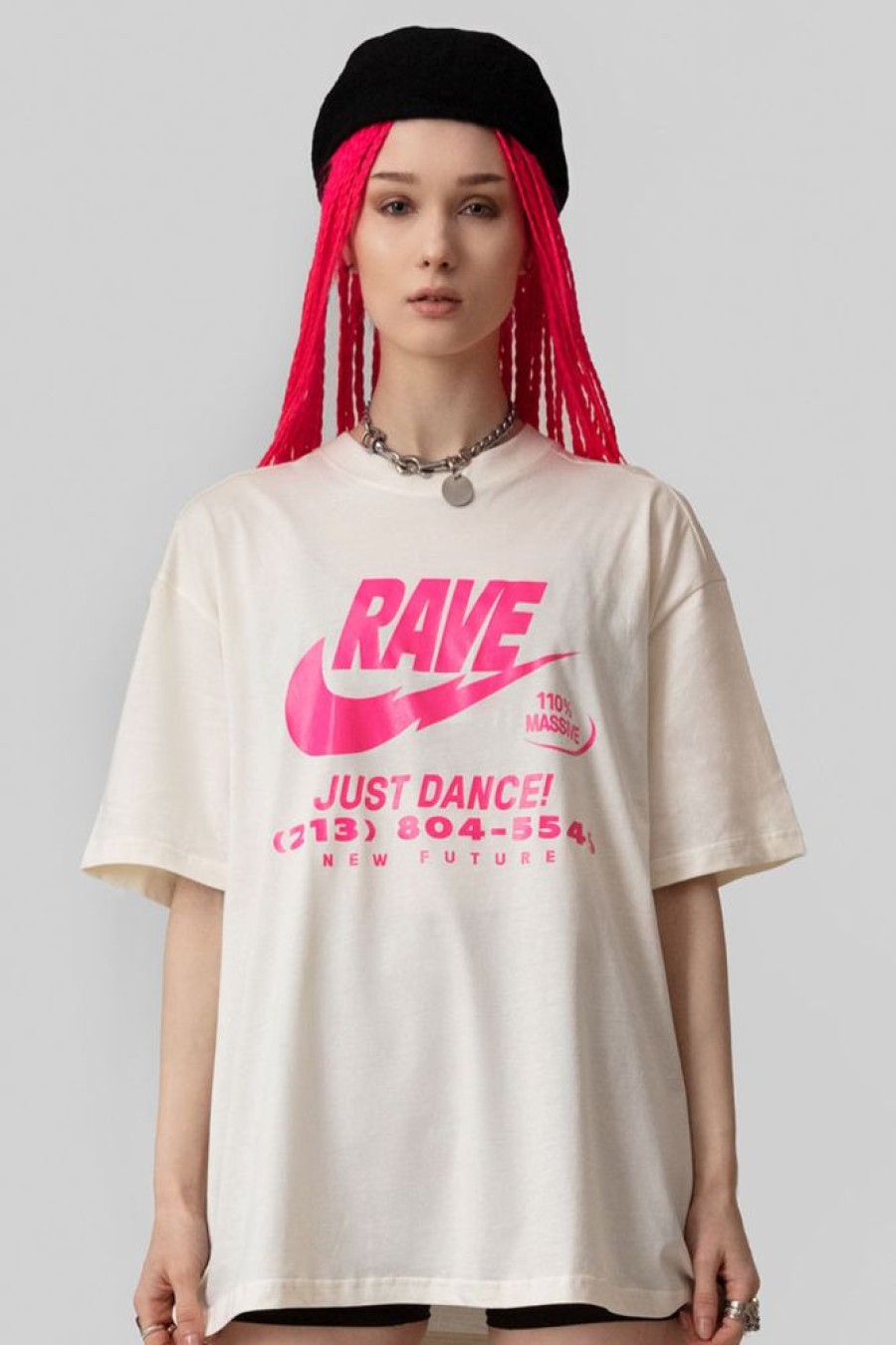 Unisex NEW FUTURE LONDON | Illegal Rave (Wht/Pink) -Tshirt