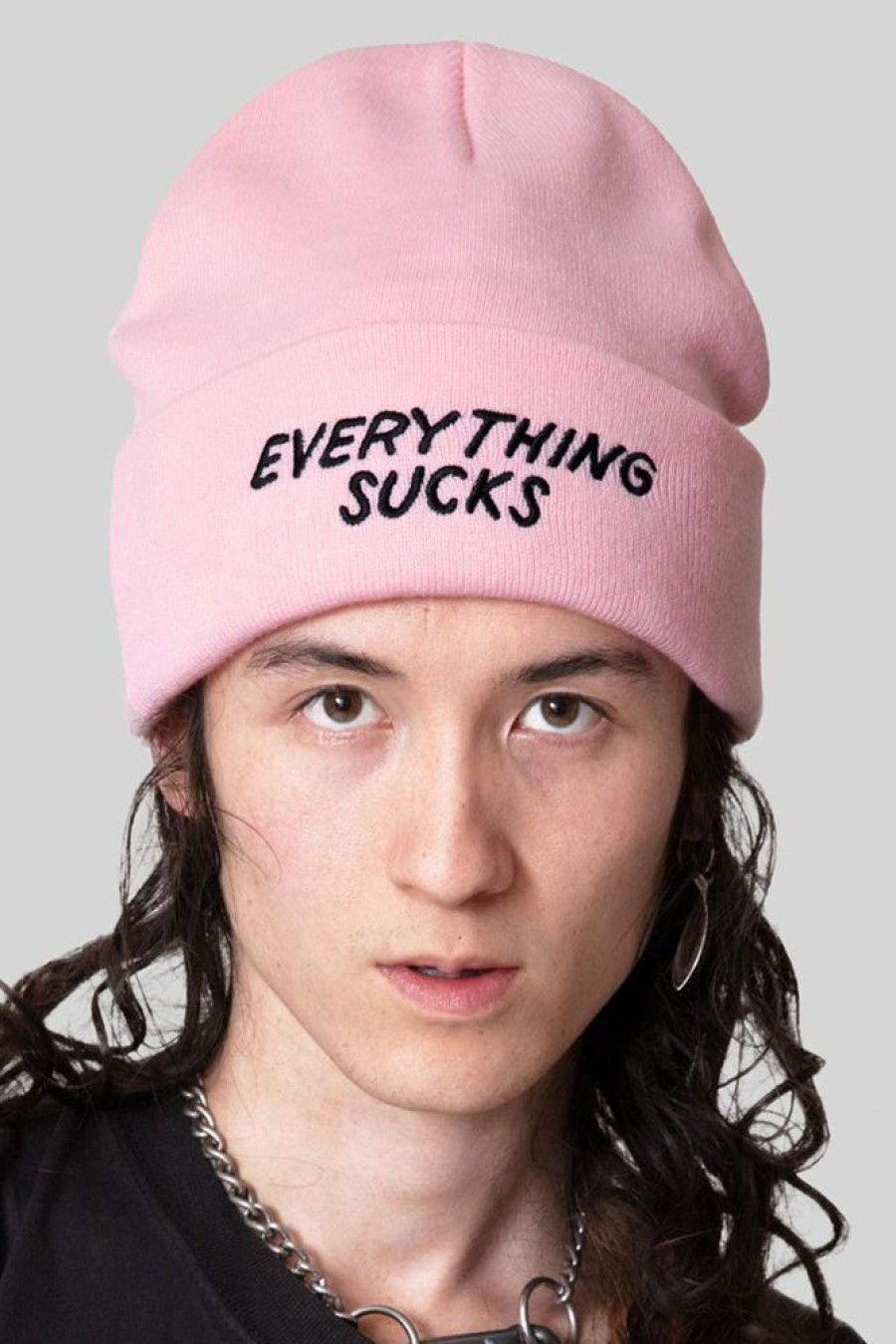 Unisex LONG CLOTHING | Everything Sucks Beanie (Pink)