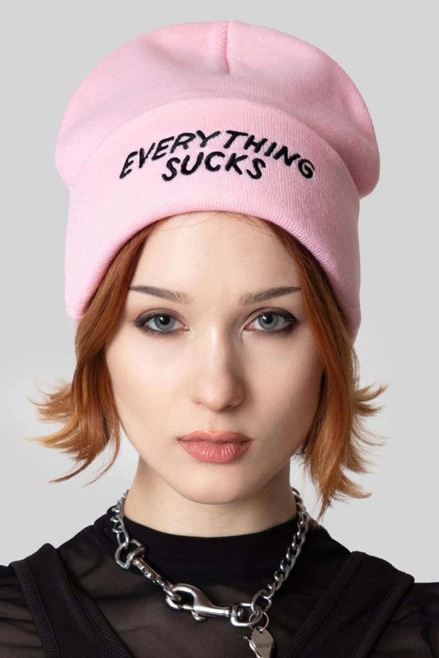 Unisex LONG CLOTHING | Everything Sucks Beanie (Pink)