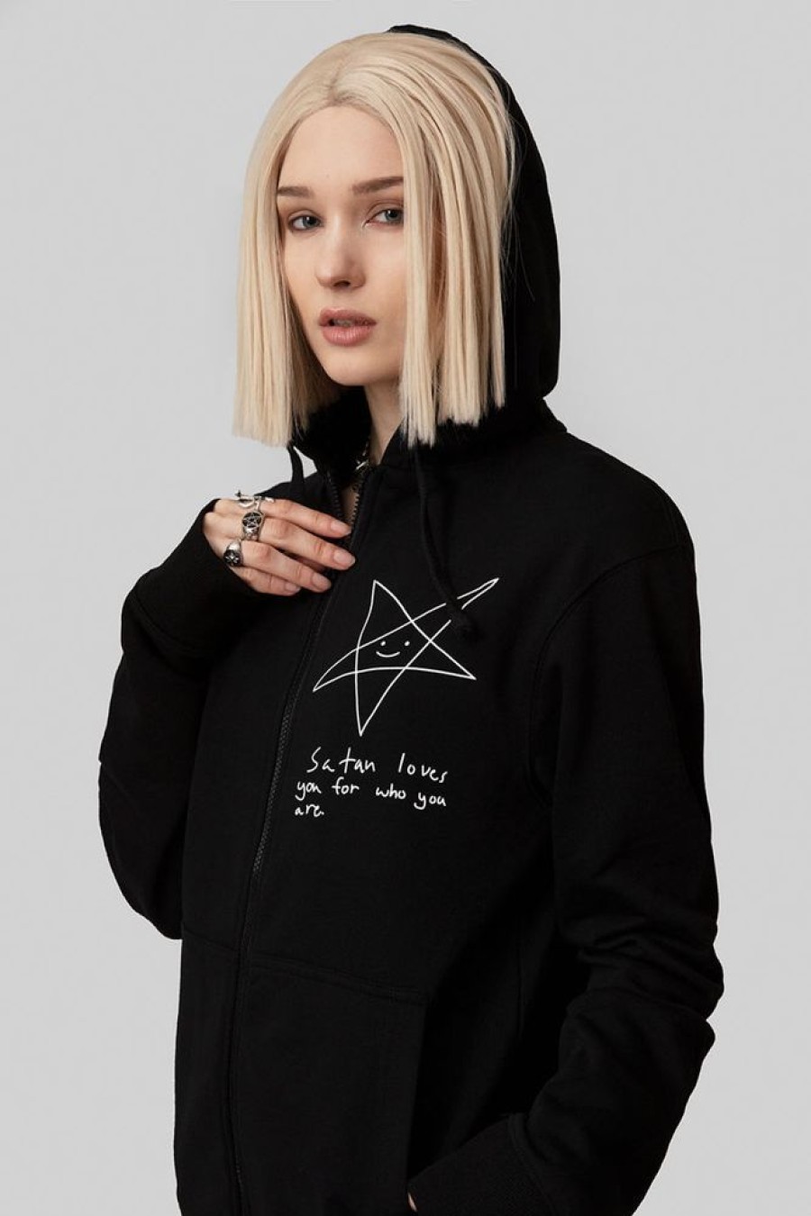 Unisex LONG CLOTHING | Satan Loves You Zip Top